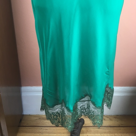 Uterque Emerald Silk and Lace Nightgown / Slip / Slipdress - Medium - Picture 9 of 15